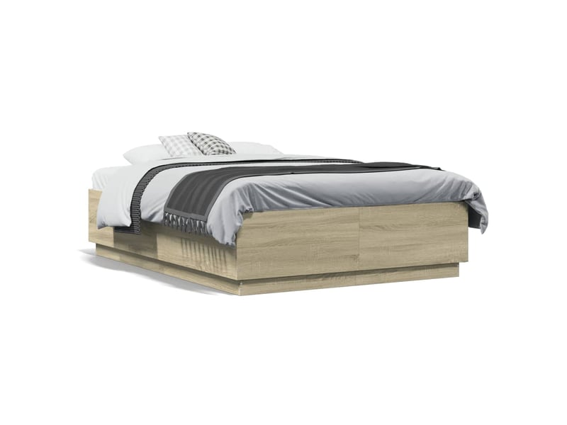  Lit double- lit adulte -  cadre de lit avec led sans matelas chêne sonoma 135x190 cm  - Conforama D