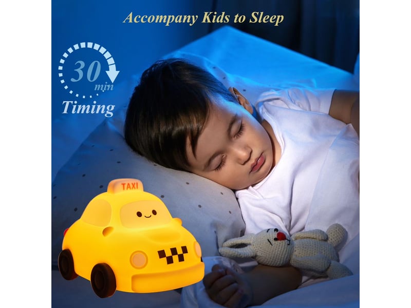  Veilleuse taxi en silicone souple, lampe de chevet cartoon rechargeable usb, dimmable pour chambre d’enfant  - Conforama C