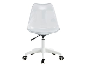 Chaise de bureau pivotante 54x54 cm – transparente et blanche – réglable en hauteur, roulettes silencieuses