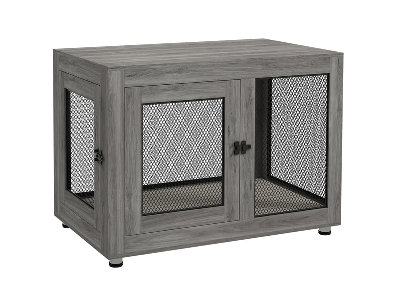  Cage d'intérieur grand format 94x60x71,5 cm – gris – deux portes, coussin lavable et pieds réglables  - Conforama A