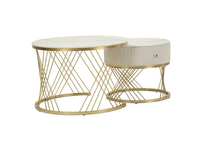  Paire de tables basses rondes votix crème et or ø70x48 et ø50x43 cm  - Conforama A
