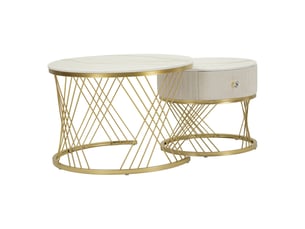 Paire de tables basses rondes votix crème et or ø70x48 et ø50x43 cm