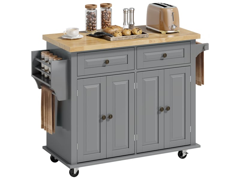  Desserte ilôt de cuisine multi rangements 2 tiroirs 2 placard 2 portes avec range-bouteille étagère  - Conforama B