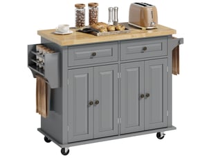 Desserte ilôt de cuisine multi rangements 2 tiroirs 2 placard 2 portes avec range-bouteille étagère