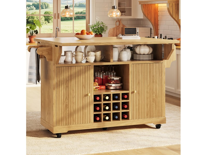  Desserte de cuisine mobile avec étagères réglables et porte-bouteilles pour salle à manger en mdf bois naturel  - Conforama B