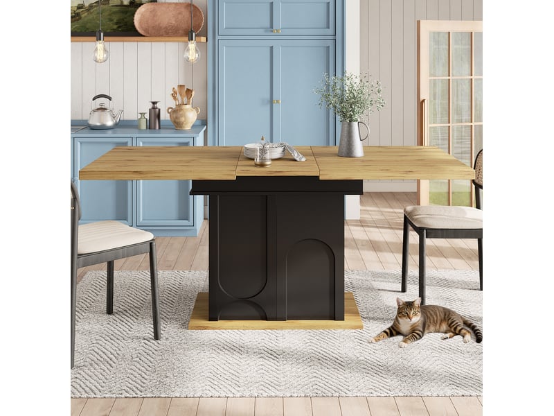  Table extensible télescopique, 110-140x80x76 cm, plateau en mdf, design moderne, pratique, mdf, coloris noir et naturel  - Conforama B