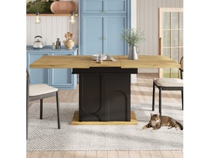 Table extensible télescopique, 110-140x80x76 cm, plateau en mdf, design moderne, pratique, mdf, coloris noir et naturel