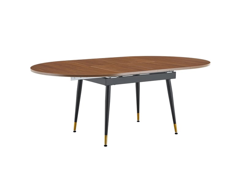  Table extensible table de salle à manger moderne forme ovale aspect noyer plateau en mdf pieds métal stables 6 à 10 personnes  - Conforama A
