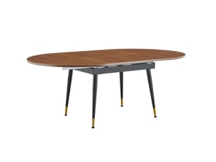 Table extensible table de salle à manger moderne forme ovale aspect noyer plateau en mdf pieds métal stables 6 à 10 personnes