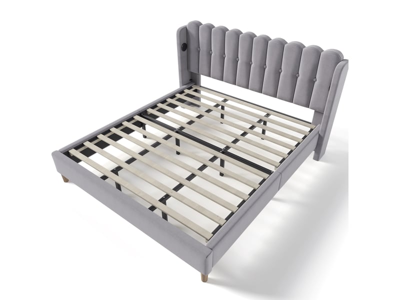  Lit 2 places 180x200 cm gris en tissu, avec lattes et usb type c  - Conforama D
