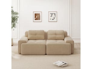 Déstockage - Canapé Cloud velours côtelé beige, modulable, assise profonde, 2 places