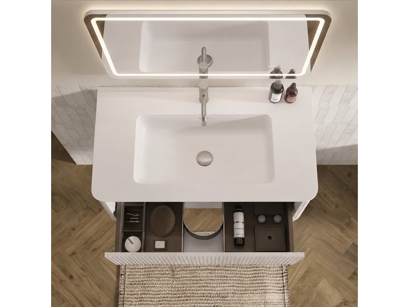 Ensemble meuble vasque suspendu 80 cm avec miroir led ovale - Conforama D