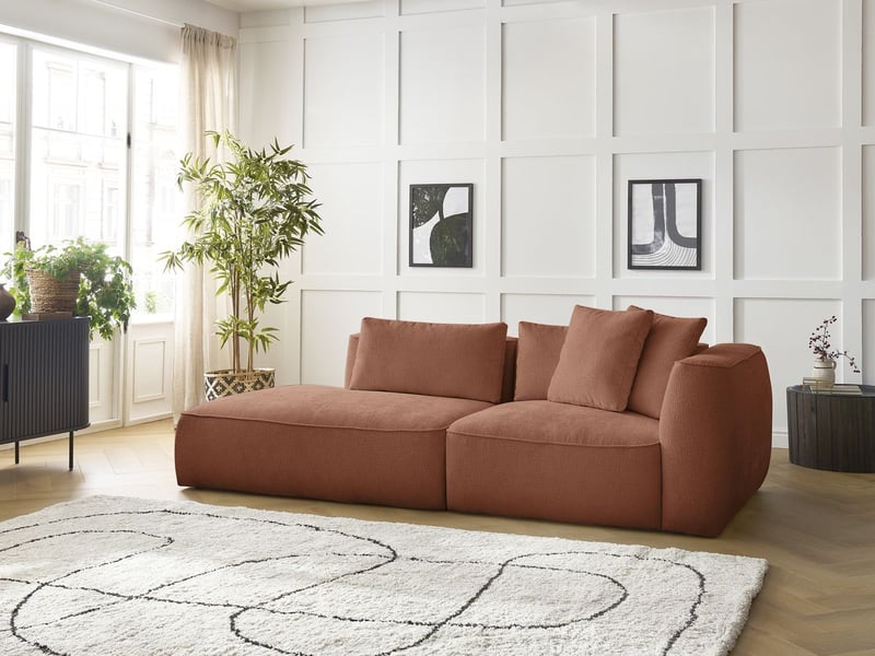  Bobochic canapé droit fixe 3 places leopold tissu texturé orange  accoudoir droit LEOPOLD - Conforama D
