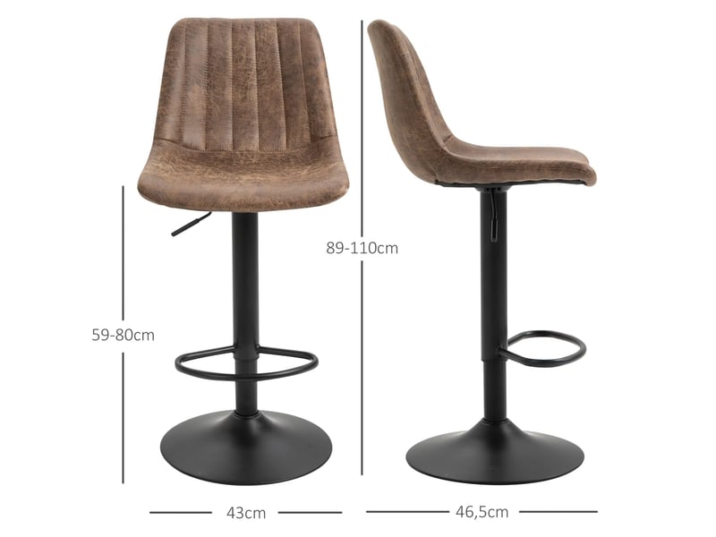  Tabouret de bar pivotant avec dossier haut, repose-pieds et hauteur réglable, lot de 2, en mousse marron  - Conforama D