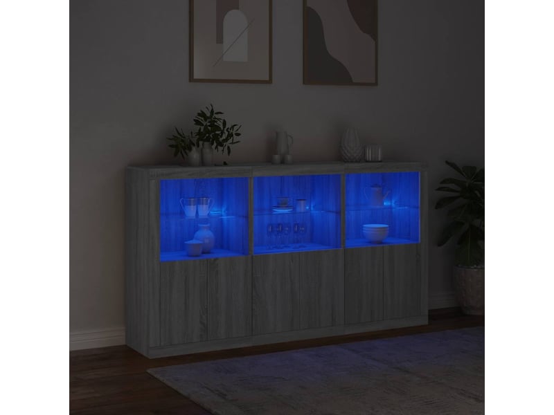  Buffet - bahut - meuble de rangement avec lumières led sonoma gris 181,5x37x100 cm  - Conforama E