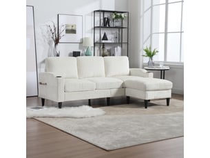 Canapé 4 places avec pouf revêtement en chenille douce 196,5 cm rangement et porte-gobelets