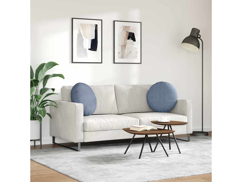  Lot de 2 coussins de siège, coussins décoratifs tissu en velours côtelé bleu ø50 x 19 cm cf59789  - Conforama D