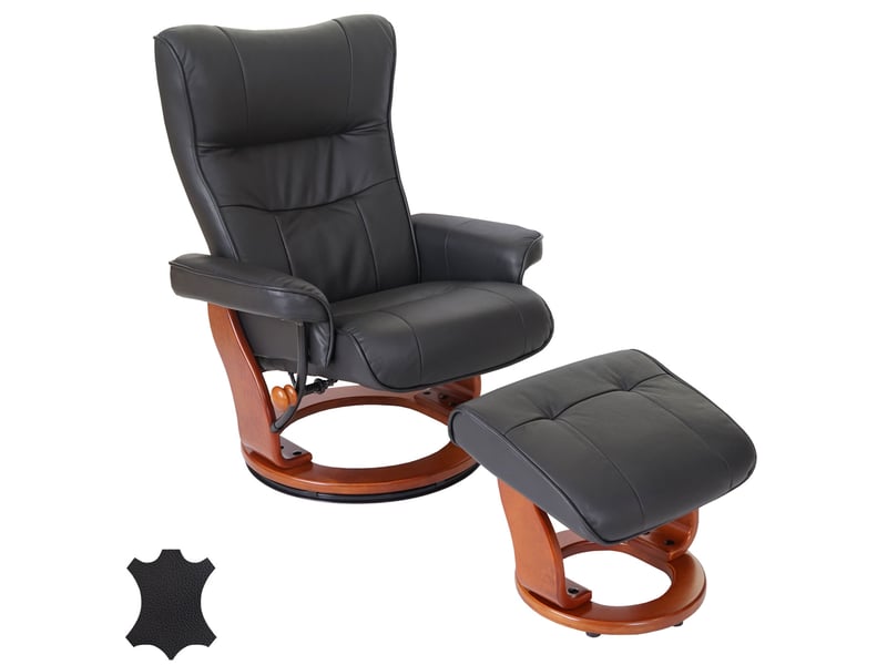  Robas lund fauteuil relax montreal, fauteuil de télévision, tabouret, cuir, charge 130kg - noir, doré  - Conforama B