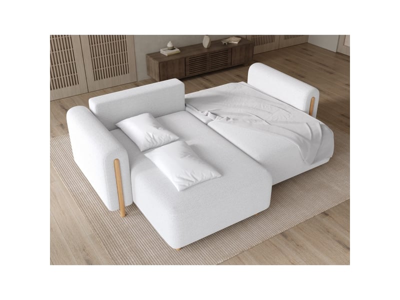  Canapé d'angle convertible arvessa blanc alpin chenille – angle gauche avec coffre  - Conforama D