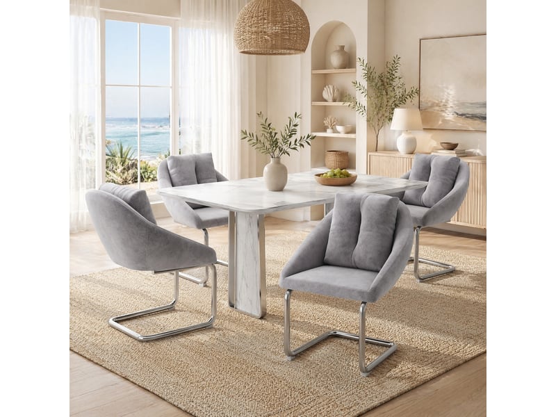  Chaises de salle à manger lot de 4 ergonomiques  - dossier galbé, pieds en métal, velours - gris  - Conforama B