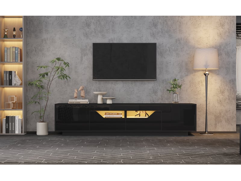  Meuble tv noir brillant 180 cm avec éclairage led, pour téléviseur jusqu’à 75 pouces, noir  - Conforama D