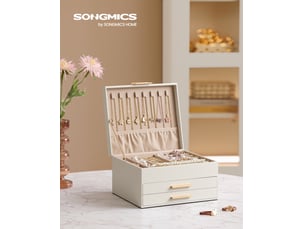 Boîte à bijoux femme, 3 niveaux avec tiroirs, en pu, blanc