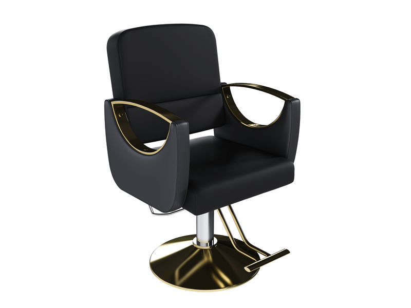  Chaise de coiffure 360° en pu noir avec base dorée  - Conforama A