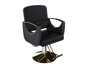 Chaise de coiffure 360° en pu noir avec base dorée