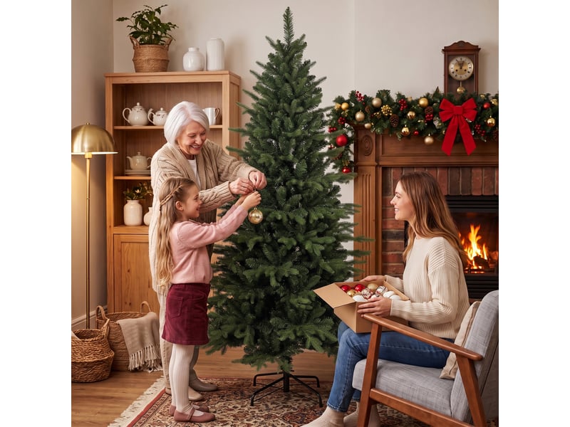  Sapin de noël artificiel, support pliable en bois, sapin moulé par injection, 1438 branches, 180 cm, vert  - Conforama E