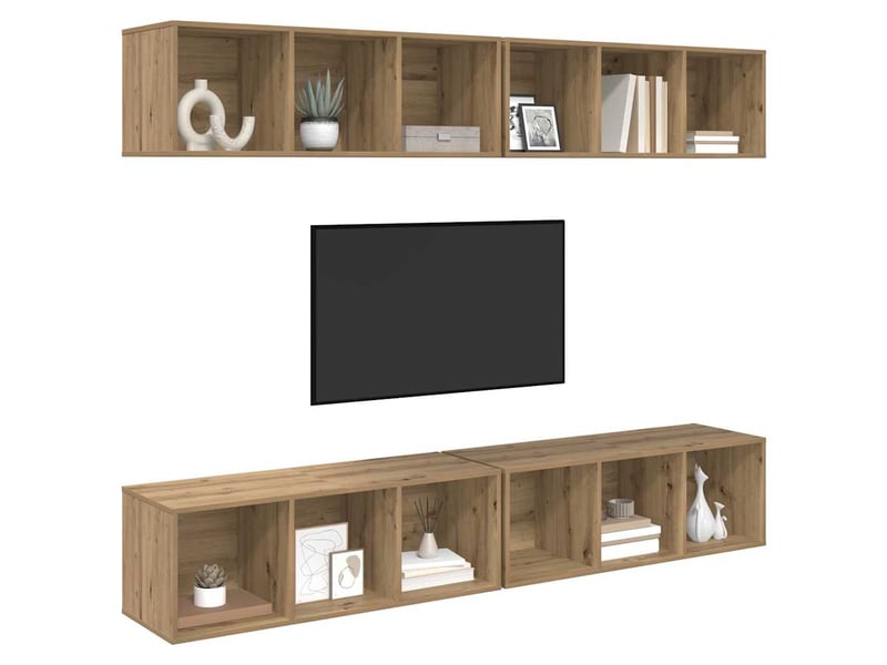 Ensemble meuble tv - banc tv - meuble de rangement 4 pcs chêne artisanal bois d'ingénierie  - Conforama C