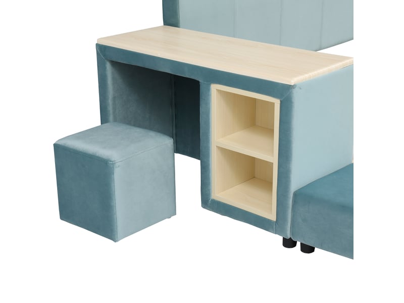 Lit combiné 140 x 200 cm en velours bleu avec bureau et tabouret Fay Lum - Conforama D