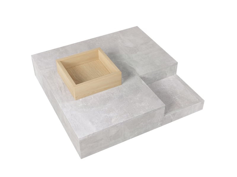  Table basse 72x72x30 cm boîte de rangement amovible panneau de particules gris béton et bois  - Conforama D