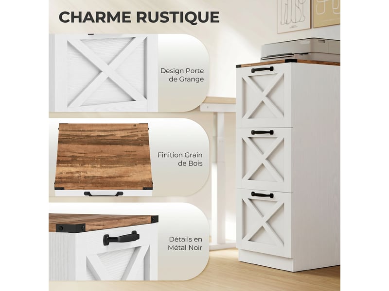  Caisson de bureau 3 tiroirs pour dossiers suspendus blanc 40 x 40 x 101 cm  - Conforama D