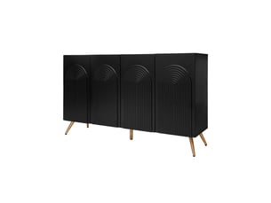 Buffet noir style mid-century avec portes arquées, étagères réglables et pieds en métal doré, 150 cm