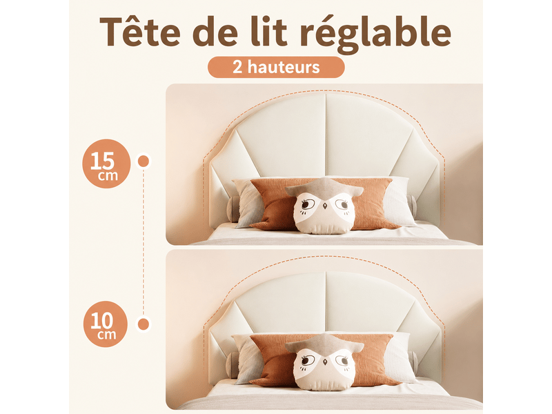 Lit rembourré 90x190 cm avec sommier à lattes, lit simple enfant 90x190 cm - tête de lit réglable en hauteur - 1 personne - lit fille 90x190 - lit rembourre avec sommier à lattes en bois - tête de lit réglable en hauteur - cadre… - Conforama C