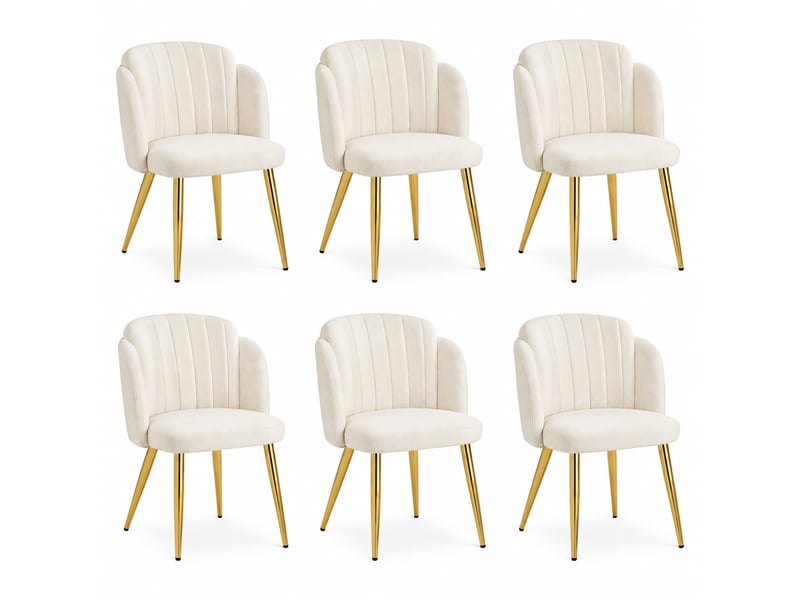 Lot de 6 chaises de salle à manger l58,5 x p62 x h78 cm en polyester et fer avec patins réglables blanches et dorées chicfurn - Conforama A