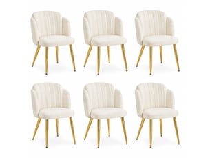 Lot de 6 chaises de salle à manger l58,5 x p62 x h78 cm en polyester et fer avec patins réglables blanches et dorées chicfurn