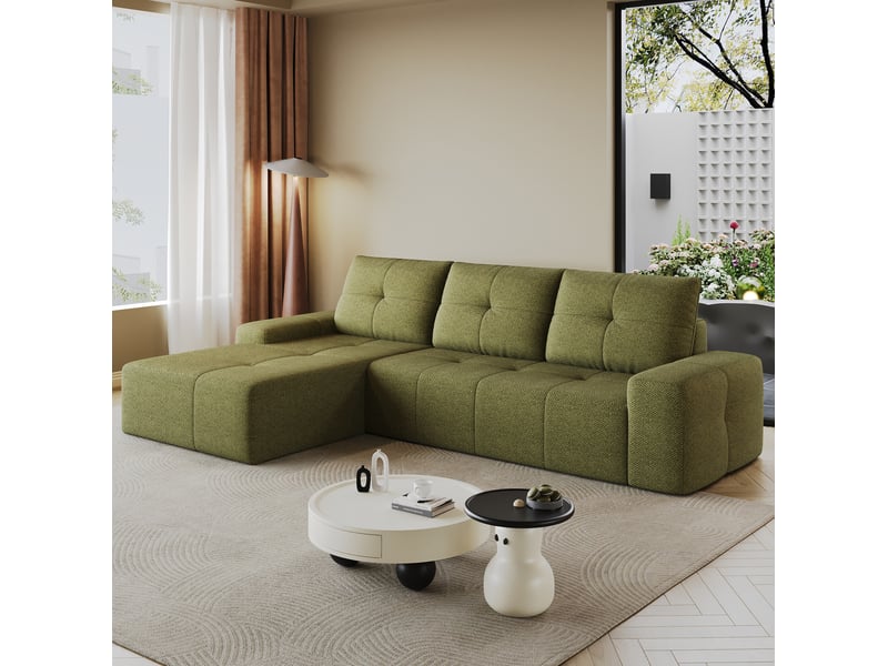  Canapé d’angle 3 places en tissu vert olive, 262x172x82 cm  - Conforama W