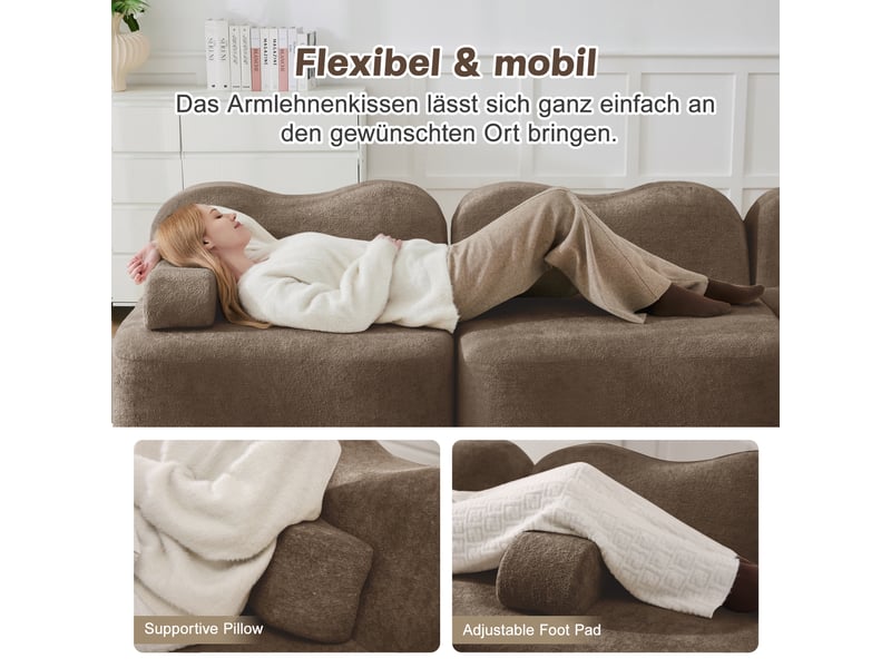 Canapé modulable, canapé 4 places – assise profonde, sans cadre, avec accoudoirs, marron, mousse haute densité - Conforama W