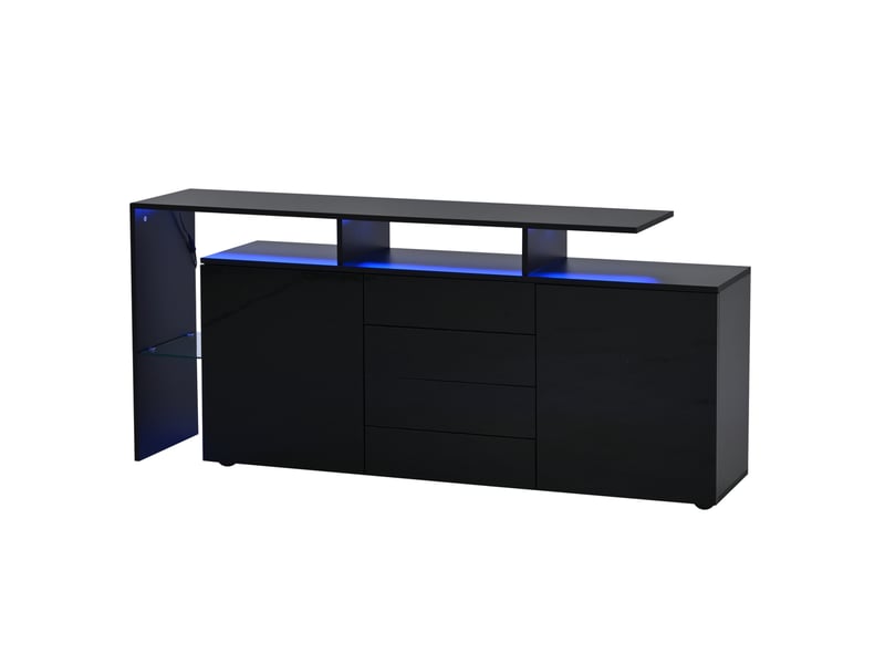  Meuble tv 160 x 35 x 70 cm noir en panneaux de particules, led, 4 tiroirs et portes à pression, salon  - Conforama D
