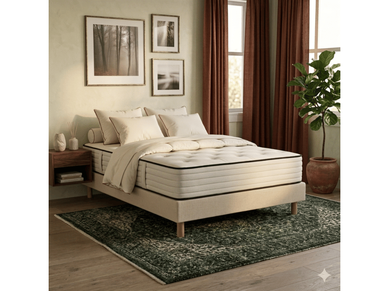  Ensemble essenzia grand palais 3000 + sommier tradition graphic 19 cm + pieds 160x200 beige ressorts  - Conforama C