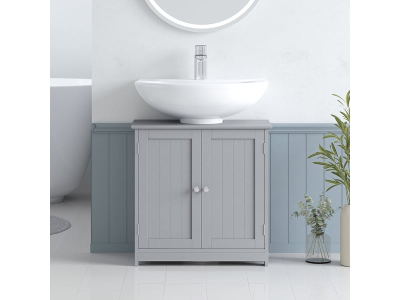  Meuble sous lavabo gris, placard 2 portes avec étagère, mdf, 60 x 30 x 60 cm  - Conforama D