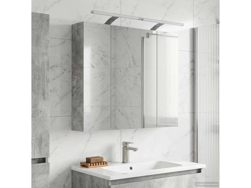 Armoire miroir de salle de bain, cabinet de salle de bain gris béton 80 x 14.5 x 70 cm cf65165 - Conforama D