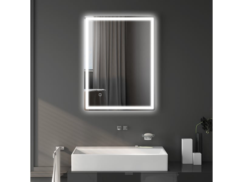 Miroir de salle de bain mural avec éclairage led. Caractéristiques : fermeture douce, fonction antibuée, 60 x 80 x 4 cm, blanc.  - Conforama D