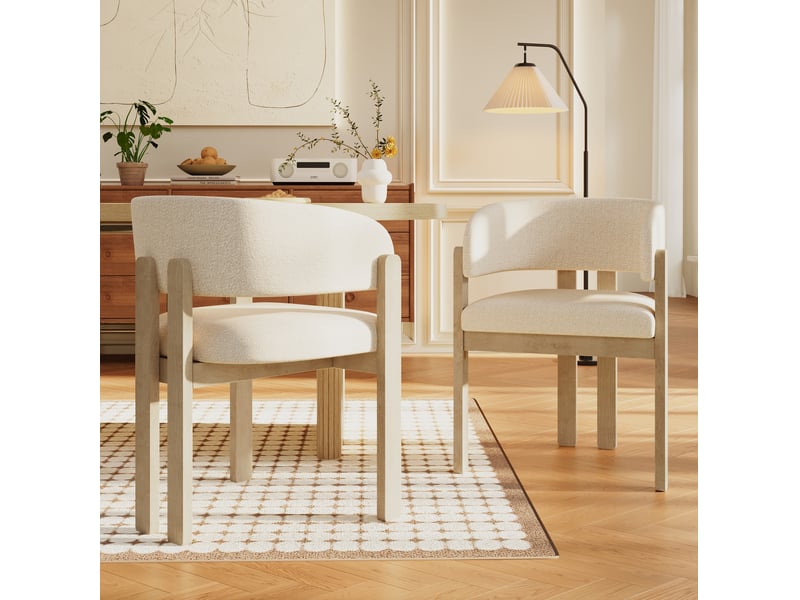 Lot de 6 chaises de salle à manger avec accoudoirs, tissu bouclé, coloris naturel - Conforama D