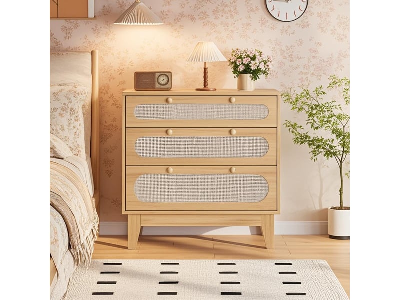  Commode en rotin à 3 tiroirs - meuble de rangement bois foncé avec kit anti-basculement - coffre d'appoint pour chambre, naturel PHO_33T8E7JJ - Conforama D
