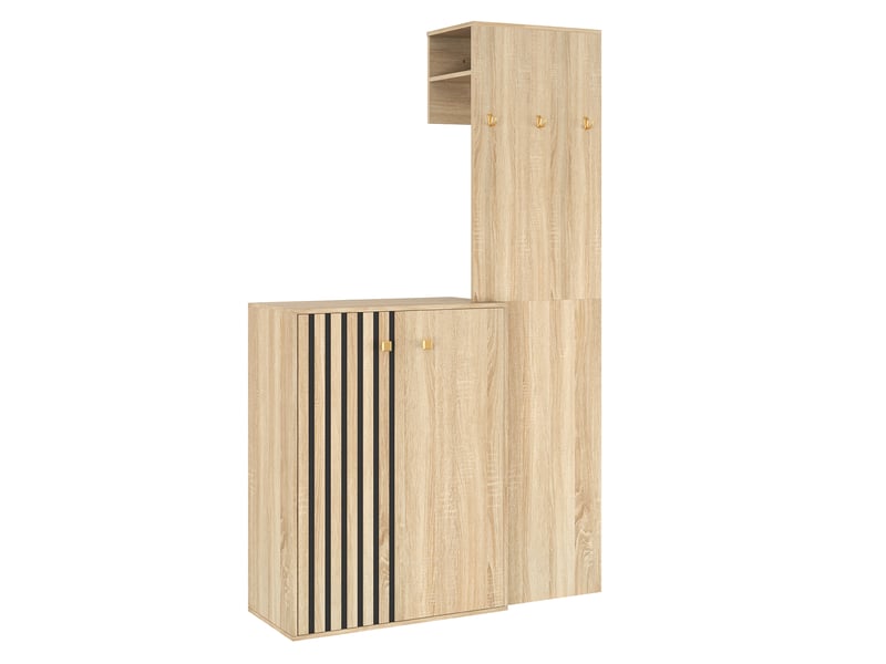 Vestiaire d’entrée avec meuble à chaussures et étagères réglables - lpospi - porte-manteaux mdf naturel - Conforama A