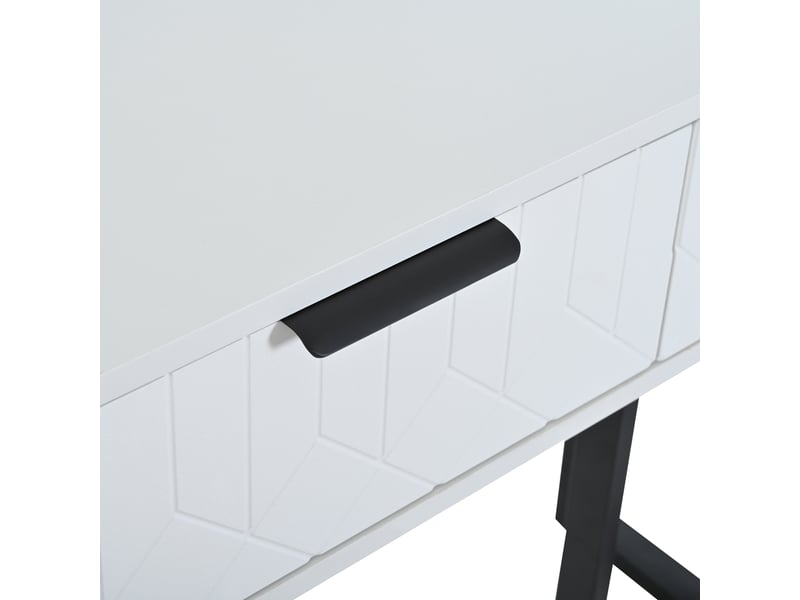  Table console moderne avec 3 tiroirs,repose-pieds réglables,poignées et cadre noirs,blanc console blanc - Conforama E