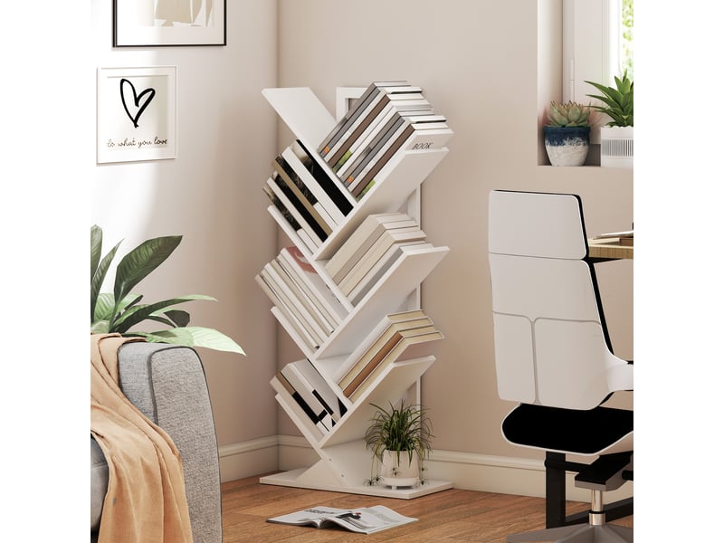  Bibliothèque en forme d'arbre à 7 étagères avec système anti-basculement, idéale pour le salon ou la chambre, 50 x 24 x 109 cm, blanche.  - Conforama D