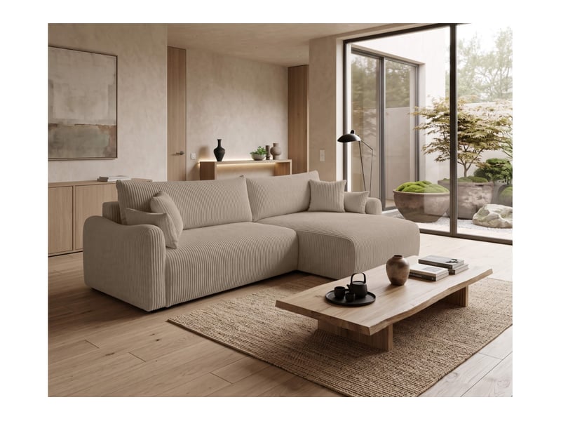  Apoline - canapé d'angle réversible convertible 4 places avec coffre en velours côtelé  - Conforama B